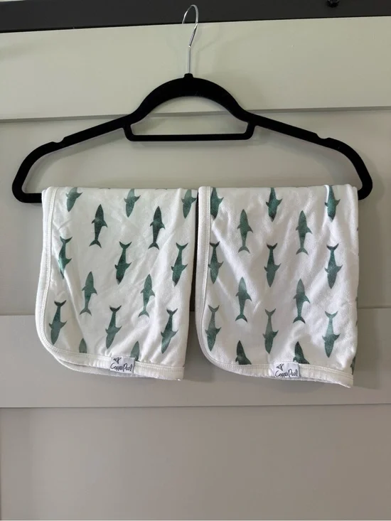 Copper Pearl Shark Print Burp Cloths - Set of 2