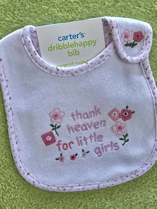 NWT - BABY GIRLS BIB ★ Thank Heaven for LITTLE GIRLS  - Embroidered Flowers (Q6)