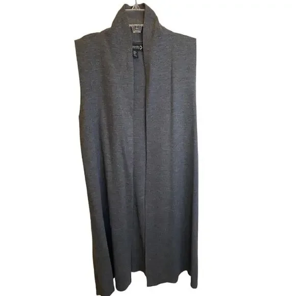 NANETTE LEPORE Sweater Vest SMALL Long Duster Merino Blend Side‎ Zipper Charcoal