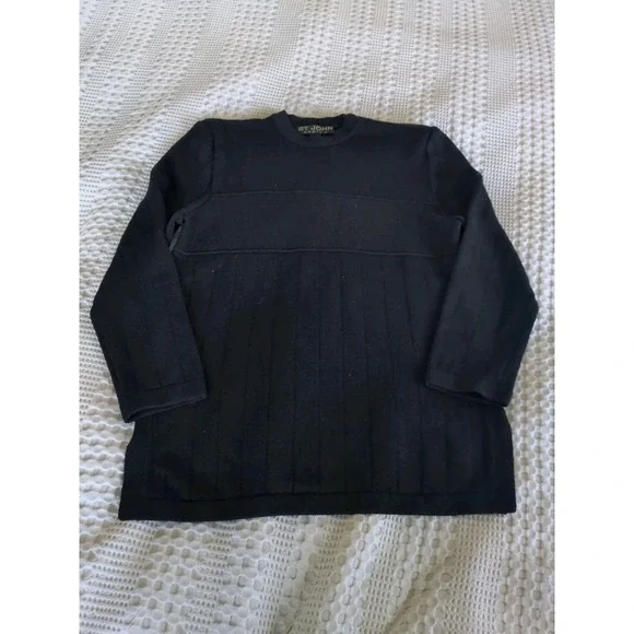 St John Basics Santana Knit Sweater Small Black Ribbed Pullover Side Slit 3/4‎
