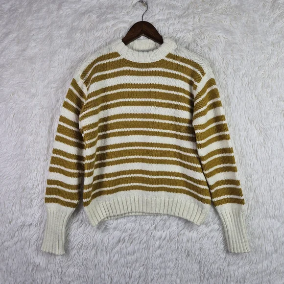 Rue Stiic S‎ Tan White Striped Wool Blend Chunky Sweater Oversized Anthropologie