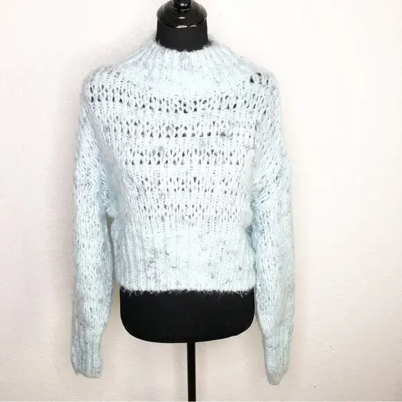 Urban Outfitters light blue semi open knit mock turtleneck sweater size Medium