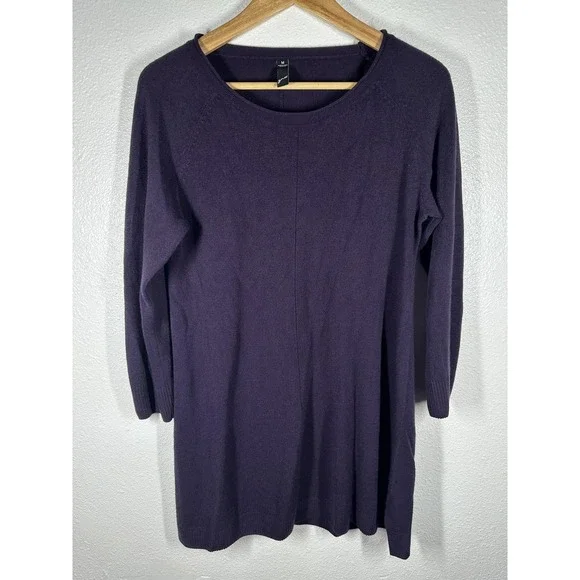 GNW Sweater Dress Womens‎ Medium Purple Scoop Neck 3/4 Sleeve Knit Pullover