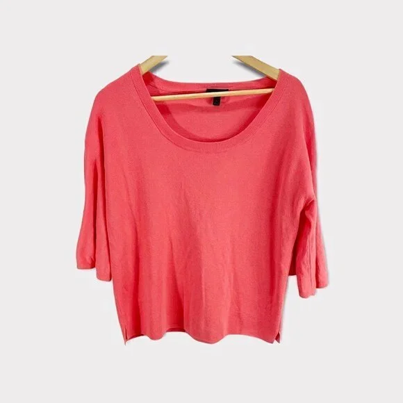 J.Crew Womens Pullover Sweater Pink‎ Cotton 3/4 Trumpet Sleeve Scoop Neck L