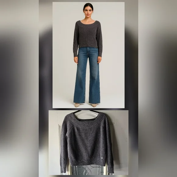Hollister Charcoal Gray Ribbed Knit Sweater‎ Size Large
