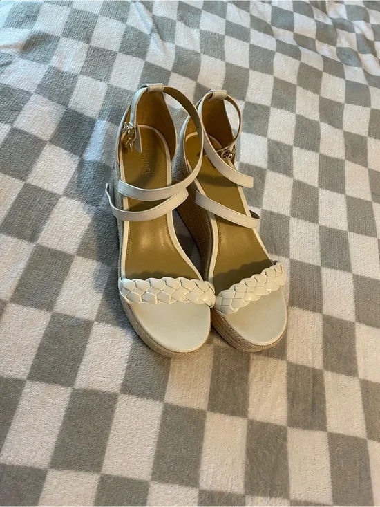 Michael Kors White Braided Espadrille Platform Wedge Sandals
