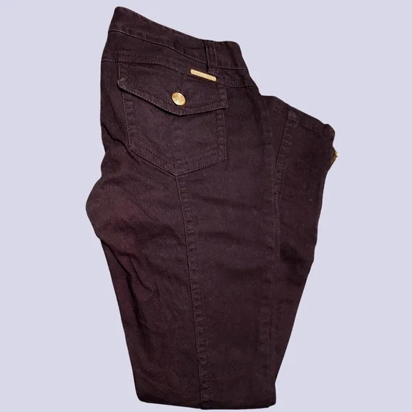 Michael Kors Womens Size 00 Brown Cargo Utility Pants Gold Hardware Cotton Blend