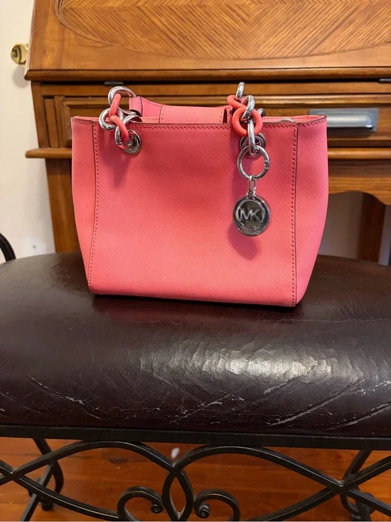 Michael Kors Coral Pink Saffiano Mini Tote with MK Charm