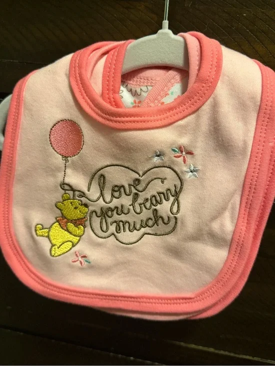 Winnie the Pooh Pink Baby Bib with 'Love You Beary Much' Winnie-Style Embroidery