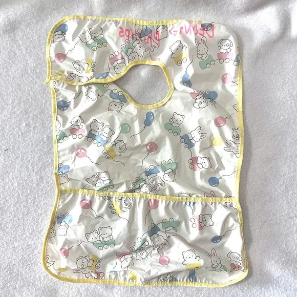 Vintage Gerber Toddler Snap On Vinyl Bib Crumb Catcher Pocket Bunny‎ Train