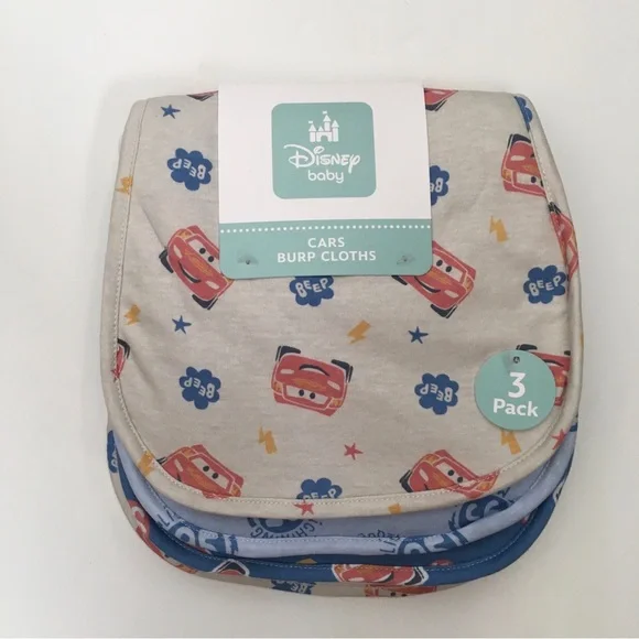 Disney Baby Cars Burp Cloths 3-Pack Soft Absorbent NEW