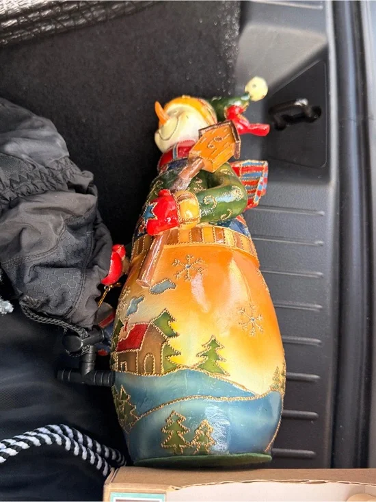 Hand-Painted Ceramic Santa Figurine with Winter Village Scene