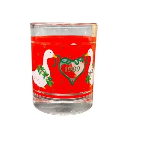 VTG Geese Christmas Candle Holder Tea‎ Light Votive Bow Hallmark 1989 Country