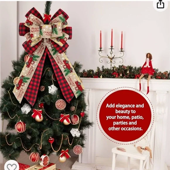 NWT Festive Christmas Lighted Bow with Red Truck Design