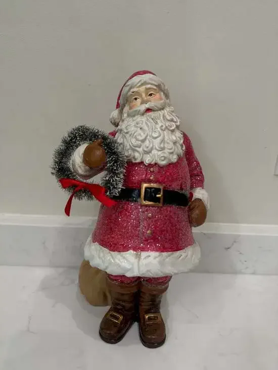 Hallmark Christmas Santa Claus Figurine Holding Wreath
