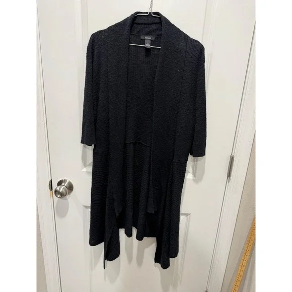 Alfani‎ Women Cardigan Linen Cotton Blend Ribbed Black Medium