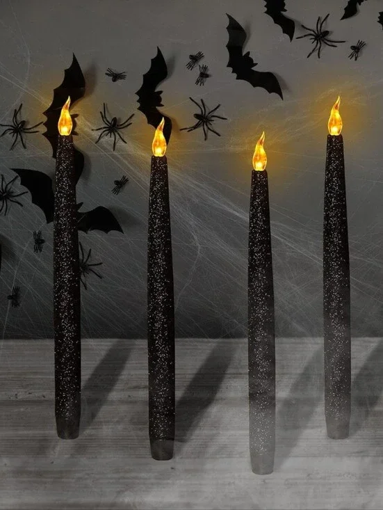 Ashland Black Glittery Halloween LED Taper Candles Flameless 11.5