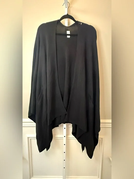 Zestt Black Open Front Shrug Cardigan One Size Draped Lightweight Wrap