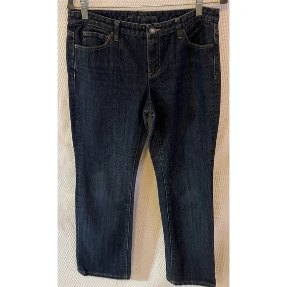 Michael Kors Women Straight Jeans Dark Wash Blue Denim Stretch 5-Pocket Button 8