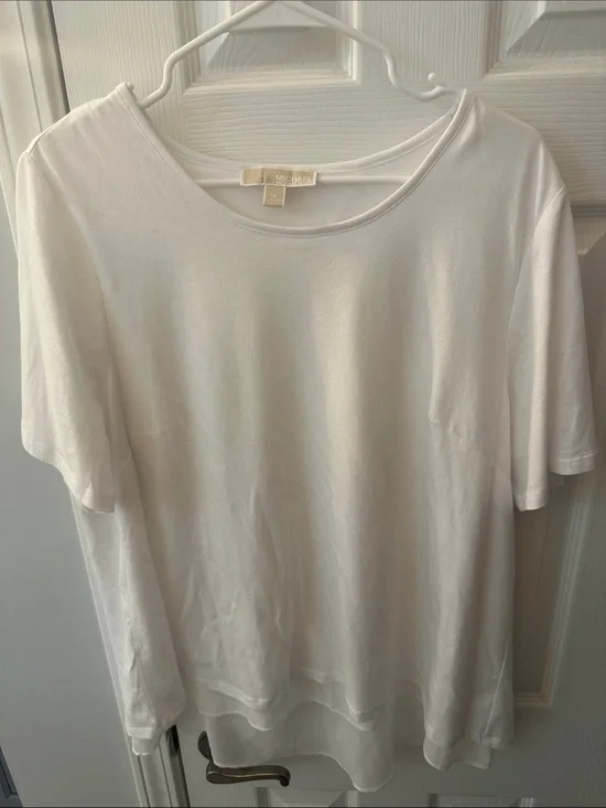 Michael Kors White Short Sleeve Layered Hem Tee