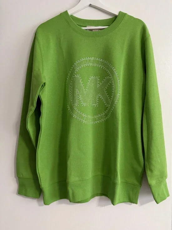 Michael Kors Jungle Green Rhinestone Logo Oversized Sweatshirt Women’s M NWT