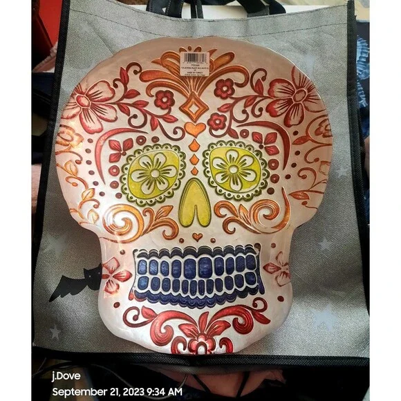 NWT Sugar Skull Calavera Turkish GLASS Plate Serving Platter 12