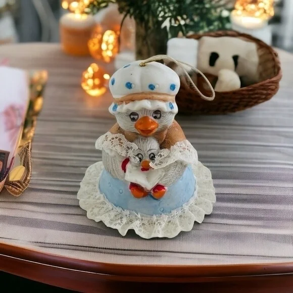 Vintage Jasco Caring Critter Mother Duck Duckling Ceramic Bell Ornament 3 Inch