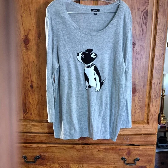 Apt. 9 Gray French Bulldog Sweater XL