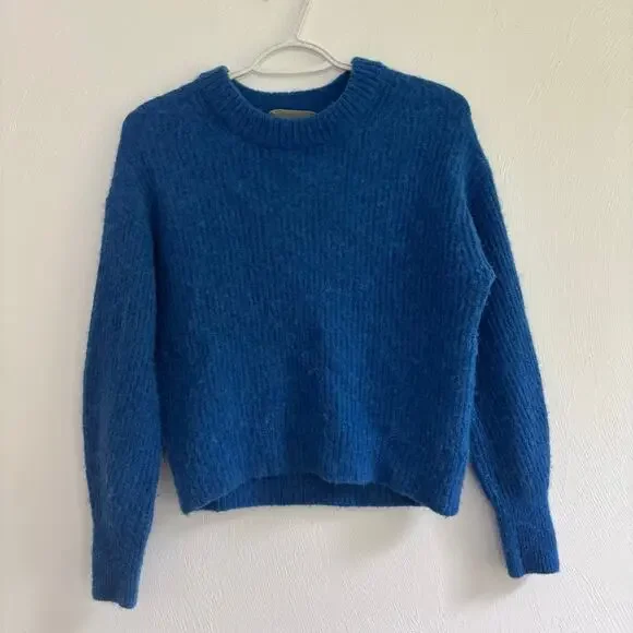 Everlane Alpaca Blend Crew Neck Sweater S Blue Fuzzy Knit Pullover Merino Wool