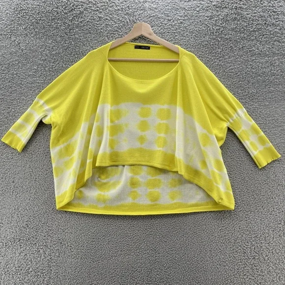 Kozan Sweater Womens OS Yellow White Relaxed Cocoon Cotton Knit Pullover Art Top