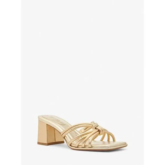 MICHAEL Michael Kors NWT 2.5” Astra Metallic Designer Leather Mule Pale Gold Siz
