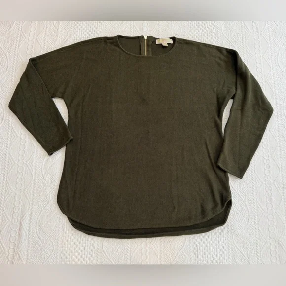 Michael Kors Olive Green Zipper Back Tunic Sweater Women’s Size Large