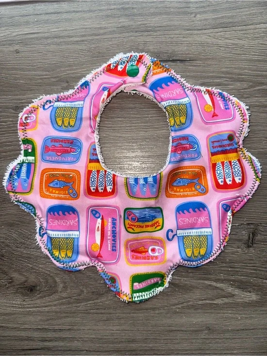Pink Floral-Shape Baby Bib with Colorful Can Print