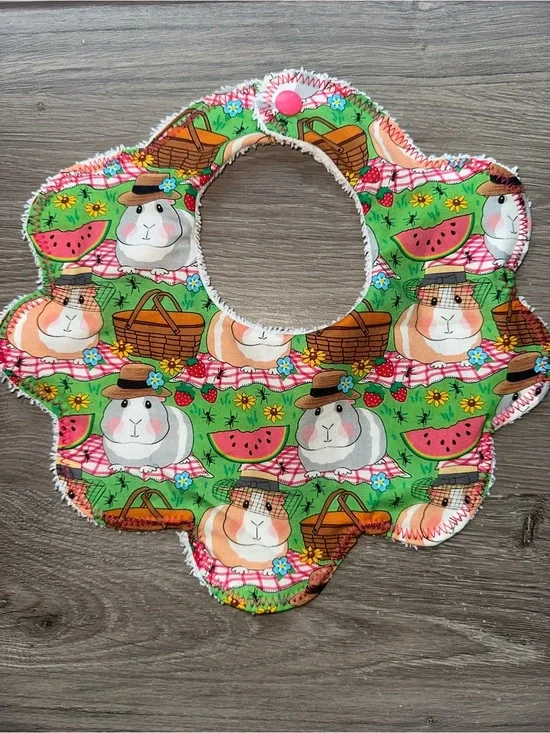 Green Picnic Guinea Pig Baby Bib – Snap Closure