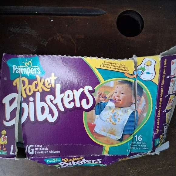 Bibsters - Large Single Use Bibs 6mos plus.  NIB Pampers 8 Ct 2002 Sesame Street