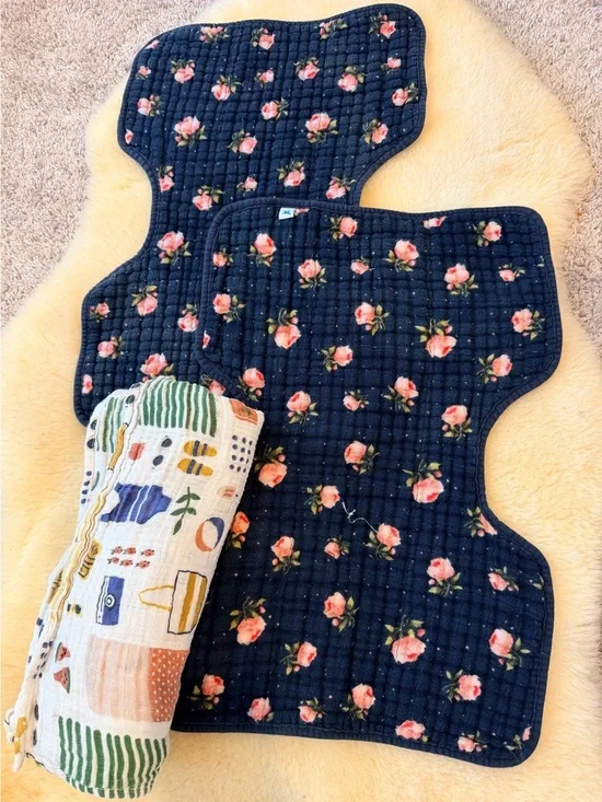 Little Unicorn Muslin Swaddle / Light Stroller Beach Coverage & Two Burp Clothes