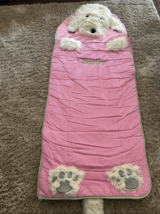 Pottery Barn Kids Pink Gingham Puppy Sleeping Bag