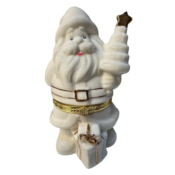 White Ceramic Santa‎ Trinket Box 4.5