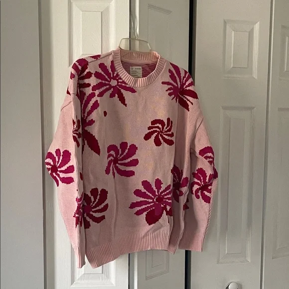 For Days Pink Floral Knit Sweater – Size M – Cozy Statement Pullover