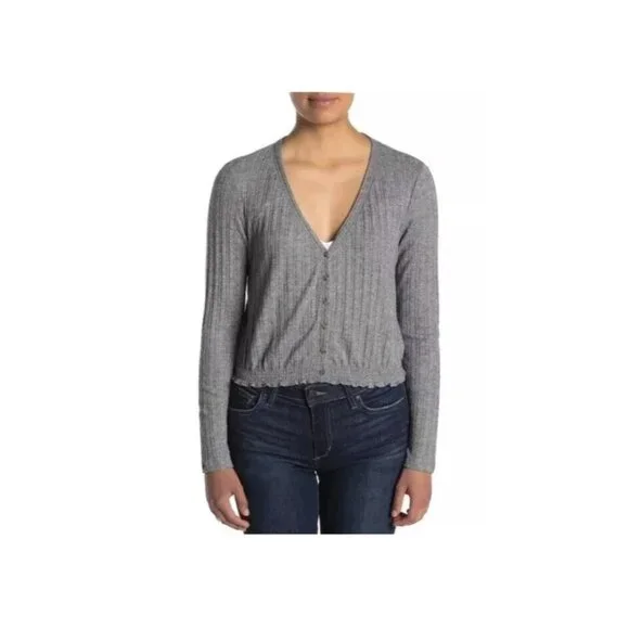 NWT‎ Women's Abound Pointelle Knit Crop Grey Sweater S