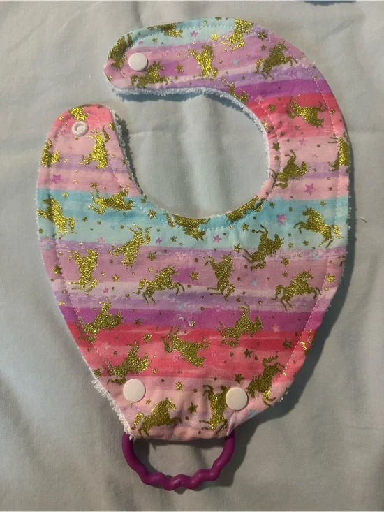 Handmade Unicorn bib with ring
