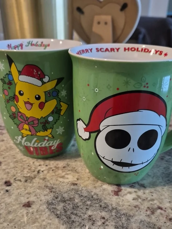 Disney Ceramic Mug - Pikachu and Jack Skeleton Festive Design