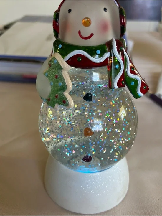Hallmark Snowman Glitter Globe with Red and Green Accents