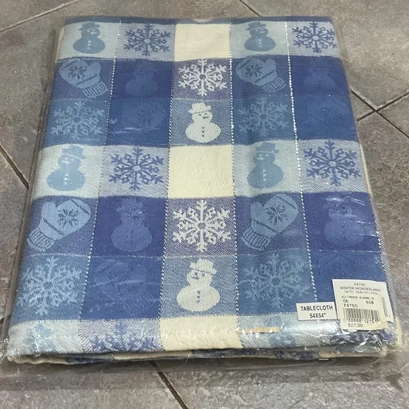 Festive Blue and White Snowman Tablecloth