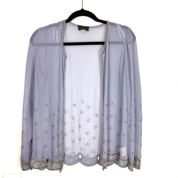 Marina Bresler Cardigan Wrap womens 6 purple sequin open front formal