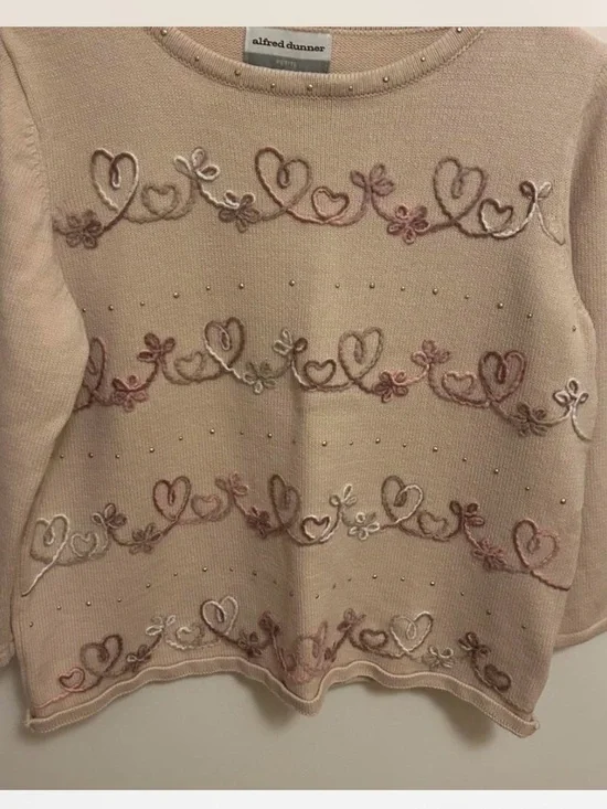 Alfred Dunner blush pink embroidered heart sweater