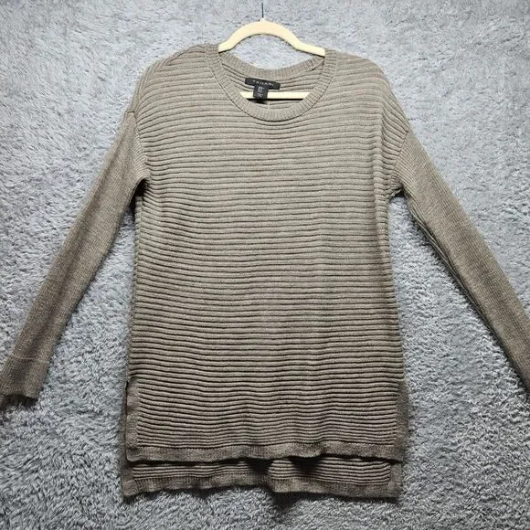 Tahari Womens Brown Ribbed Merino Wool Sweater Button Down Back Size Medium