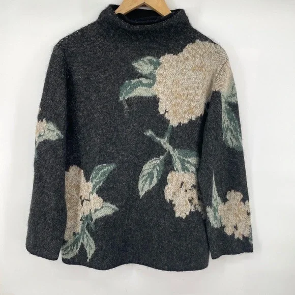 Vince‎ Brushed Floral Alpaca-Wool-Blend Funnel Neck Sweater Women's Sz XS