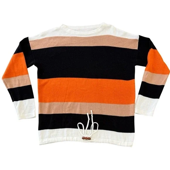 Striped Knit Sweater‎ Orange Black Cream Women's Large (Preloved)