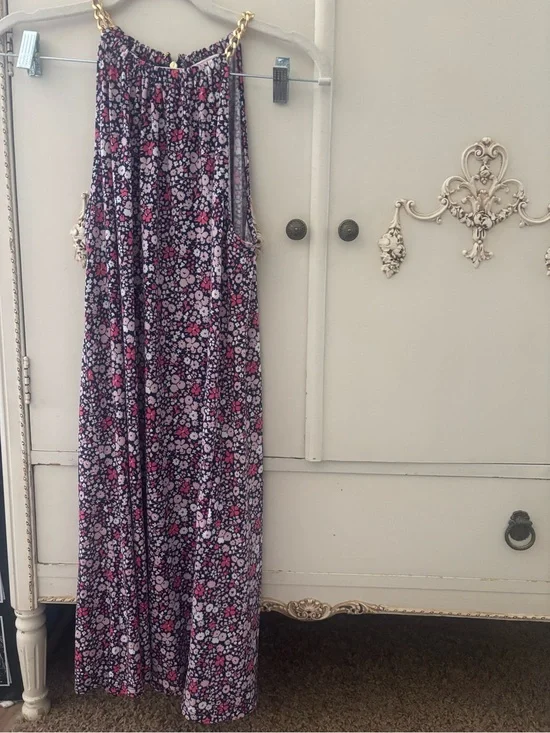 Michael Kors Navy, Pink & White Floral Chain-Strap Dress